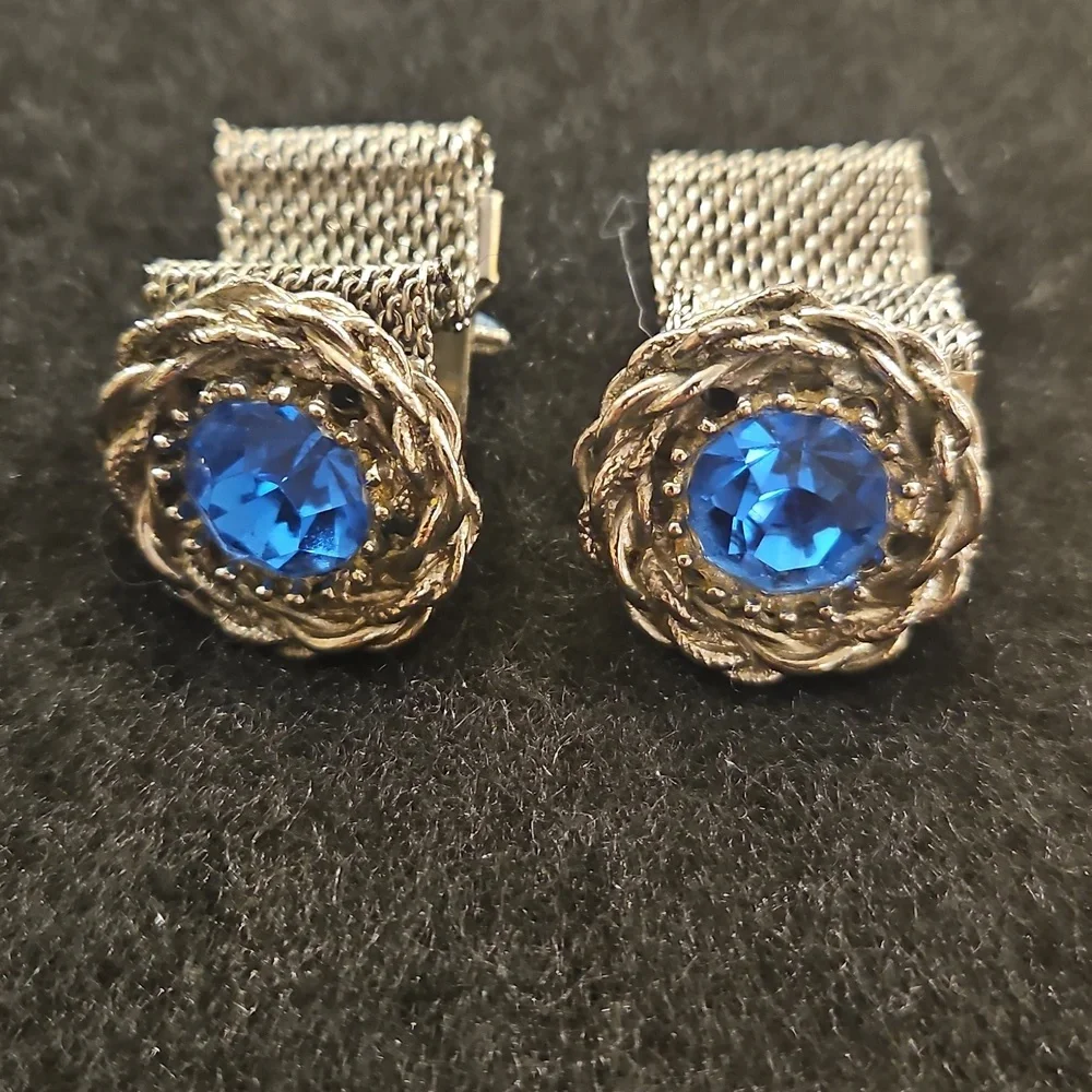 Elegant Blue Stone Silver Cufflinks